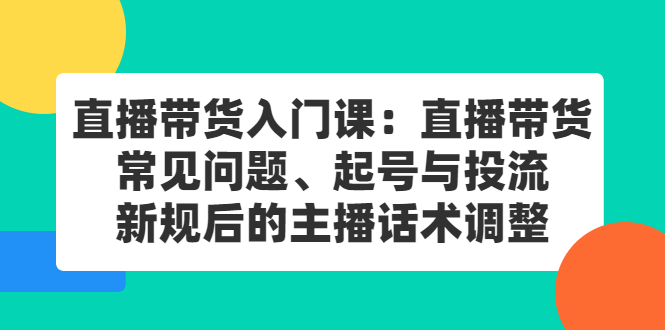 直播带货入门课：直播带货常见问题、起号与投流、新规后的主播话术调整搞钱项目网-网创项目资源站-副业项目-创业项目-搞钱项目搞钱项目网