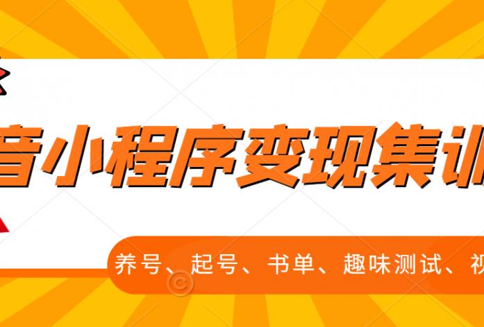 抖音小程序变现集训课，养号、起号、书单、趣味测试、视频剪辑，全套流程搞钱项目网-网创项目资源站-副业项目-创业项目-搞钱项目搞钱项目网