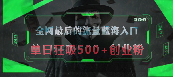 全网最后的流量蓝海入口，半小时引流50+创业粉，单日狂吸500+创业粉搞钱项目网-网创项目资源站-副业项目-创业项目-搞钱项目搞钱项目网