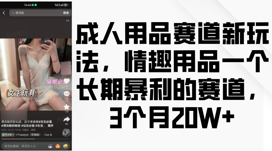 情趣用品一个长期暴利的赛道，成人用品赛道新玩法，3个月20W+搞钱项目网-网创项目资源站-副业项目-创业项目-搞钱项目搞钱项目网